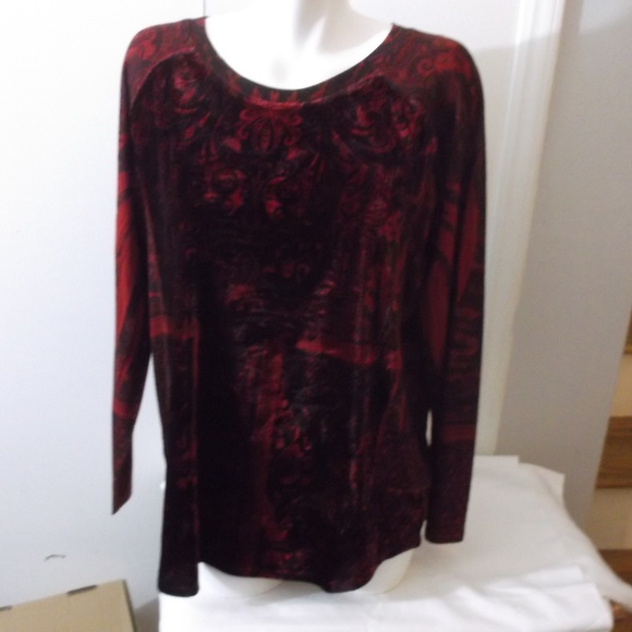 dressbarn Tops - Dressbarn Red Black Floral Velour Knit Top XL
